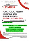 LPL4804 PORTFOLIO MEMO - OCT./NOV. 2023 - SEMESTER 2 - UNISA  - DUE 16 OCTOBER 2023 - DETAILED ANSWERS WITH FOOTNOTES & BIBLIOGRAPHY- DISTINCTION GUARANTEED! 