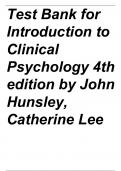 Test Bank for Introduction to Clinical Psychology, 4e John Hunsley, Catherine Lee  |complete