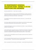 NY INDEPENDENT GENERAL ADJUSTER EXAM - SERIES 17-70 |187 QUESTIONS AND ANSWERS|GUARANTEED SUCCESS