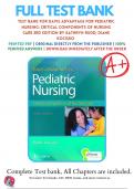Test bank For Davis Advantage for Pediatric Nursing: Critical Components of Nursing Care 3rd Edition by Kathryn Rudd; Diane Kocisko | 9781719645706| Chapter 1-22 | All Chapters with Answers and Rationals