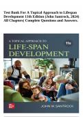 Test Bank For A Topical Approach to Lifespan Development 11th Edition (John Santrock, 2024) All Chapters| Complete Questions and Answers.