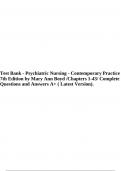 Test Bank - Psychiatric Nursing - Contemporary Practice 7th Edition by Mary Ann Boyd /Chapters 1-43/ Complete Questions and Answers A+ ( Latest Version).