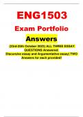 ENG1503 OCTOBER/NOVEMBER 2023 DETAILED PORTFOLIO WITH ALL THREE ESSAY ANSWERED(DUE DATE 25 OCTOBER 2023)