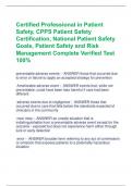 Certified Professional in Patient  Safety, CPPS Patient Safety  Certification, National Patient Safety  Goals, Patient Safety and Risk  Management Complete Verified Test  100%