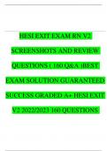 HESI EXIT EXAM RN V2 SCREENSHOTS AND REVIEW QUESTIONS ( 160 Q&A )BEST EXAM SOLUTION GUARANTEED SUCCESS GRADED A+ HESI EXIT V2 2022/2023 160 QUESTIONS WITH VERIFIED SOLUTIONS | RATED +