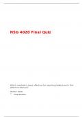NSG4028 / NSG 4028  Final Quiz, South University