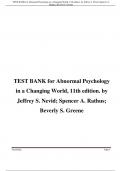 TEST BANK for Abnormal Psychology in a Changing World, 11th edition. by Jeffrey S. Nevid; Spencer A. Rathus; Beverly S. Greene Updated A+