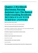 Chapter 3 Workbook [Hartmann Nursing Assistant Care The Basics] Understanding Residents 2023/2024 EXAM WITH  VERIFIED ANSWERS