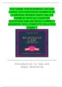 TEST BANK FOR BUSINESS LAW AND CASES 12TH EDITION BY KENNETH W. CLARKSON, ROGER LEROY MILLER FRANK B. WITH ALL CHAPTER QUESTIONS AND DETAILED CORRECT ANSWERS 100% COMPLETE SOLUTION