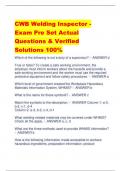 CWB Welding Inspector - Exam Pre Set Actual  Questions & Verified  Solutions 100% 