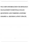 WGU D075 INFORMATION TECHNOLOGY MANAGEMENT ESSENTIALS EXAM / QUESTIONS AND VERIFIED ANSWERS GRADED A+ 2023/2024 LATEST UPDATE