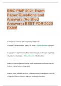 RMC PMP 2021 Exam  Paper Questions and  Answers (Verified  Answers) BEST FOR 2023  EXAM