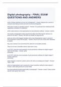 Digital photography - FINAL EXAM QUESTIONS AND ANSWERS