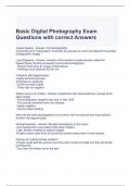 Basic Digital Photography Exam Questions with correct Answers