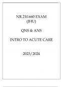 NR.210.660 EXAM (JHU) QNS & ANS INTRO TO ACUTE CARE 20232024