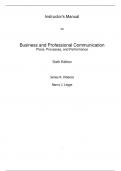 Instructor Manual For Business and Professional Communication Plans Processes and Performance 6th Edition By James R. DiSanza (All Chapters, 100% original verified, A+ Grade)