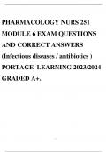 PHARMACOLOGY NURS 251 MODULE 6 EXAM QUESTIONS AND CORRECT ANSWERS (Infectious diseases / antibiotics ) PORTAGE LEARNING 2023/2024 GRADED A+.
