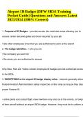 Airport ID Badges (DFW SIDA Training Pocket Guide) Questions and Answers 2023/2024 (100% Solved)
