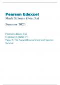 Pearson Edexcel Mark Scheme Summer June 2023 Pearson Edexcel GCE In Biology A 9BN0 01 Paper 1 The Natural Environment and Species Survival