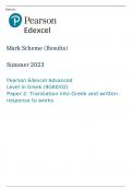 Pearson Edexcel Level 3 GCE Greek Advanced PAPER 2 JUNE 2023 QUESTION PAPER AND MARK SCHEME