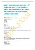 TEST BANK FOR BIOLOGY 13TH EDITION BY PETER RAVEN |  REAL EXAM QUESTIONS AND  ANSWERSWITH RATIONALE LATEST UPDATE