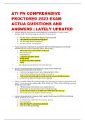 ATI PN COMPREHNSIVE  PROCTORED 2023 EXAM  ACTUA QUESTIONS AND  ANSWERS | LATELY UPDATED