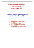 Solutions for Retailing Management, 11th Edition Levy (All Chapters included)