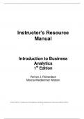 Instructor’s Resource Manual Introduction to Business Analytics 1st Edition Vernon J. Richardson Marcia Weidenmier Watson