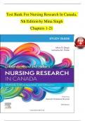 TEST BANK For Nursing Research In Canada, 5th Edition by Mina Singh Updated 2024, Verified Chapters 1 - 21, Complete Newest Version