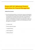 Finance API 141: Behavioral Finance:  Implications for Financial Management