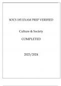 SOCS 185 EXAM PREP VERIFIED CULTURE & SOCIETY COMPLETED 20232024.