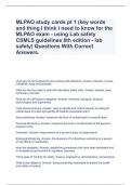 MLPAO study cards pt 1 (key words and thing I think I need to know for the MLPAO exam - using Lab safety CSMLS guidelines 8th edition - lab safety) Questions With Correct Answers.