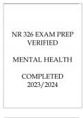 NR 326 EXAM PREP VERIFIED MENTNR 326 EXAM PREP VERIFIED MENTAL HEALTH COMPLETED 20232024AL HEALTH COMPLETED 20232024