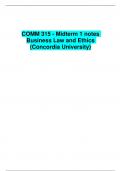 COMM 315 - Midterm 1 notes Business Law and Ethics (Concordia University)