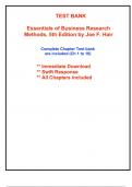 Test Bank for Essentials of Business Research Methods, 5th Edition Hair (All Chapters included)