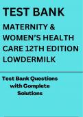 Test Bank for Maternity & Women’s Health Care, 12th Edition, Lowdermilk