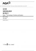AQA  GCSE SOCIOLOGY 8192/1 Paper 1 The Sociology of Families and Education Mark scheme June 2023 