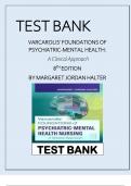 TEST BANK VARCAROLIS' FOUNDATIONS OF PSYCHIATRIC-MENTAL HEALTH  A Clinical Approach 8TH EDITION BY MARGARET JORDAN HALTER