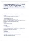 Business Management UNIT 3/4 EXAM (Content for 2023 VCE Business management exam) Quizzes Correctly Solved!!
