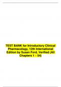 Test Bank for Introductory Clinical  Pharmacology, 12th International  Edition by Susan Ford, Verified (All  Chapters 1 – 54) Latest Update