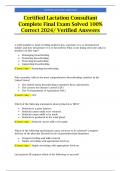 Certified Lactation Consultant Complete Final Exam Solved 100% Correct 2024/ Verified Answers