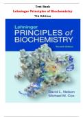 Test Bank for Lehninger Principles of Biochemistry 7th Edition by David L. Nelson, Michael M. Cox |All Chapters,  Year-2023/2024|