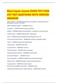 Maui Liquor License EXAM TEST PASS  LIST TEST QUESTIONS WITH VERIFIED  ANSWERS