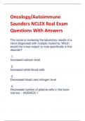 Oncology/Autoimmune  Saunders NCLEX Real Exam  Questions With Answers 