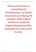 Instructor Manual For Theory and Practice of Counseling and Psychotherapy 11th Edition By  Gerald Corey (All Chapters, 100% Original Verified, A+ Grade)