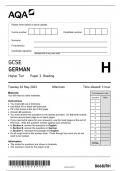 GCSE AQA May 2023 Higher German Paper 3 Reading