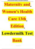 Maternity and Women's Health Care 13th Edition Lowdermilk Test Bank
