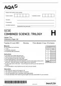 GCSE AQA June 2023 Higher Combined Science: Trilogy Chemistry Paper 2H