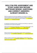 WGU C706 PRE ASSESSMENT AND STUDY GUIDE 2024 SECURE SOFTWARE DESIGN | QUESTIONS AND CORRECT ANSWERS | ALREADY GRADED A+