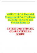 WGU C214 OA Financial Management Pre-Test Exam 2023/2024 (Revised and Verified Rated A)  LATEST 2024 UPDATE, GUARANTEED A+ SCORE
